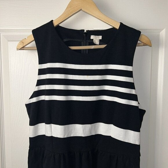 J. Crew Daybreak Black White Striped Sleeveless A-Line Round Neck Dress Large - Picture 3 of 11